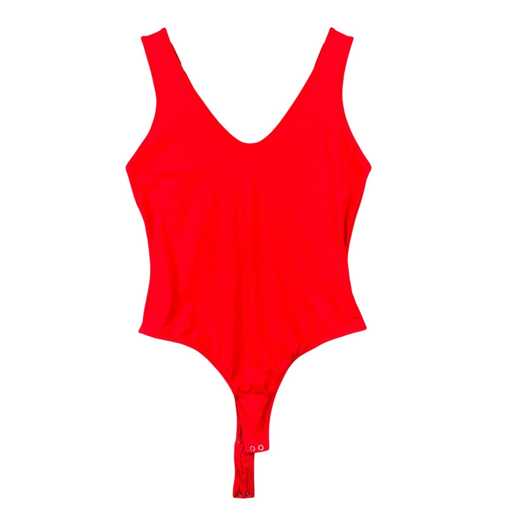 AGOLDE Tora Bodysuit Red V-Neck Sleeveless Snap Closure Stretch Womens Size M